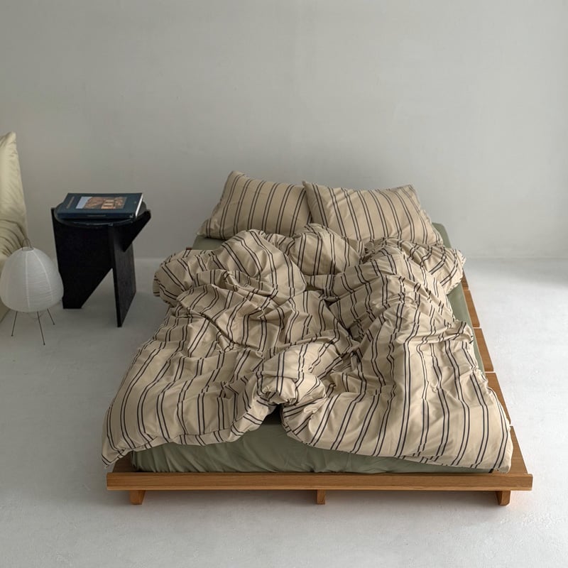 beddingsets-03087 beige×charcoal ダブルストライプ 布団カバー