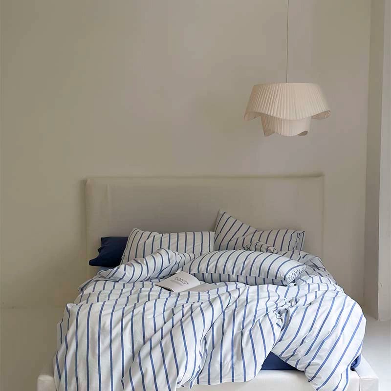 sheet-03003 ホワイト×ブルー ペンシルストライプ 掛け布団カバー