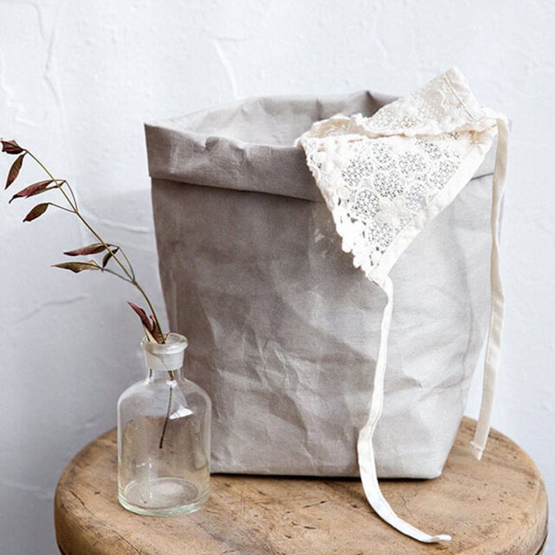 ハンドメイド：ふかふかペーパーポーチ/ペーパーバッグ*アンティーク* 紙袋型トートバッグ ペーパーバッグ風 ファスナーポケット付き