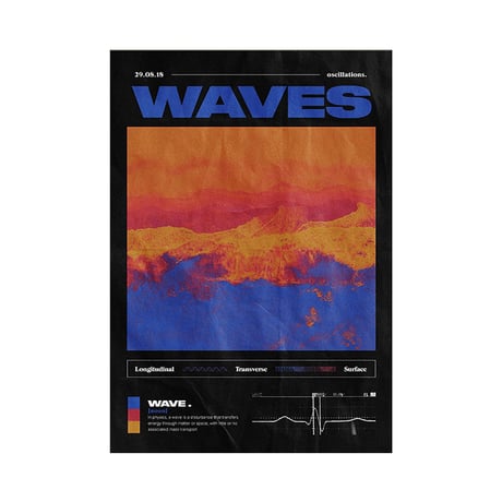poster-03118　WAVES シルバーフレーム アートポスター 70×50cm