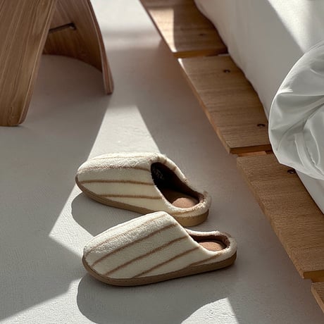 slipper-03006　ブラウンストライプ ルームシューズ スリッパ