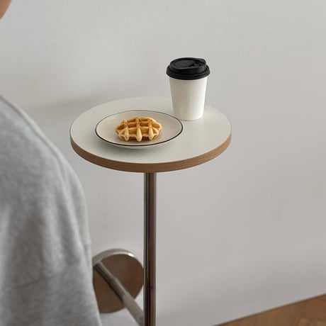 table-03184　L字 壁付け ステンレススタンド ラウンド ミニテーブル 直径30cm