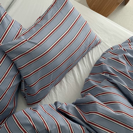 beddingsets-03042　blue×red シックシンストライプ 布団カバーセット