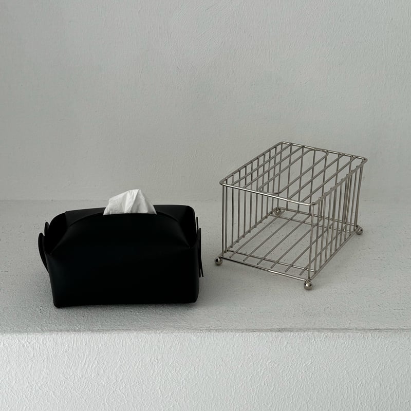 tissuebox-03073 シルバーワイヤー ヴィーガンレザー ティッシュケース