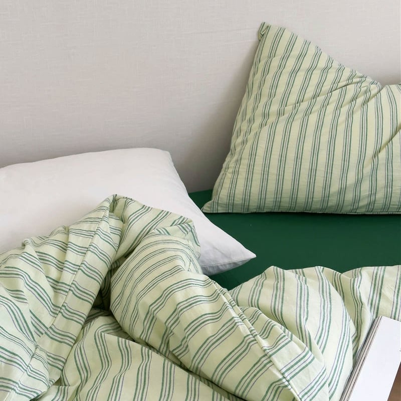sheet-03008 cream×green クラスターストライプ 掛け布団カバー sheet-03008 cream×green クラスターストライプ 掛け布団カバー