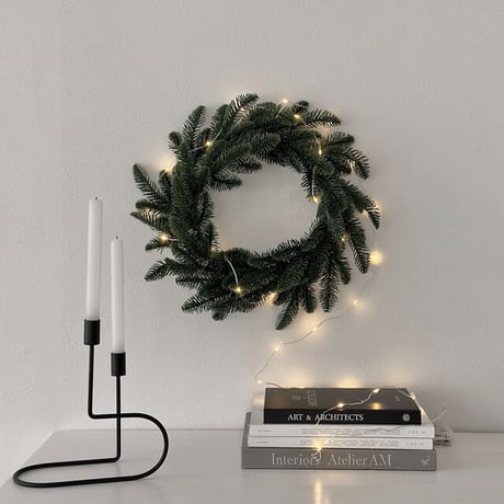 wreath-03001　クリスマスリース 40cm LEDライトガーランド付き