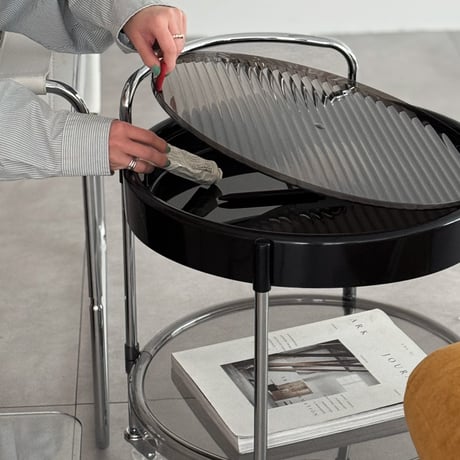 予約販売7月上旬～7月中旬頃発送予定　wagon-03038　クリア天板 収納付き 2段 ラウンドワゴン