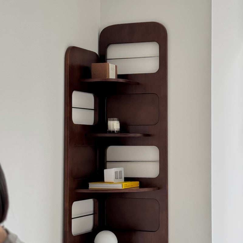 rack-03095 天然木 ステンレスレッグ コーナー ディスプレイラック