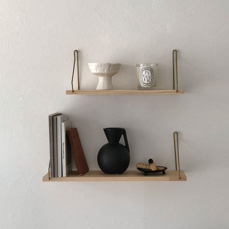 shelf-03023 hang gold ウッド ナチュラル ウォールシェルフ 40cm 5...