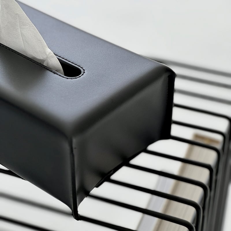 tissuebox-03074 ヴィーガンレザー ブラック ティッシュケース 22cm×12c