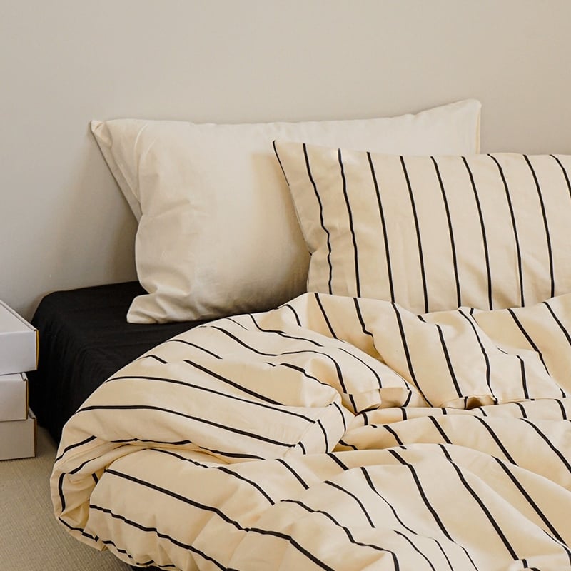 beddingsets-03001 cream×black ペンシルストライプ 布団カバーセッ