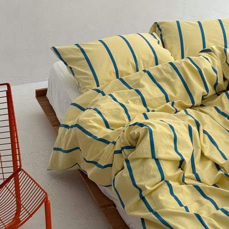 予約販売3月上旬～3月中旬頃発送予定　beddingsets-03081　yellow×blue ペンシルストライプ 布団カバーセット