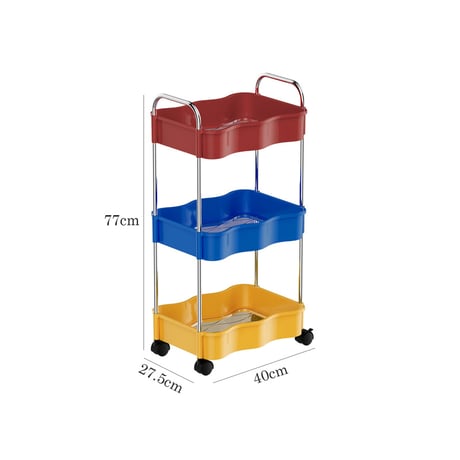 予約販売7月下旬～8月上旬頃発送予定　wagon-03044　Bauhaus Color ウェーブデザイン 3段収納ワゴン