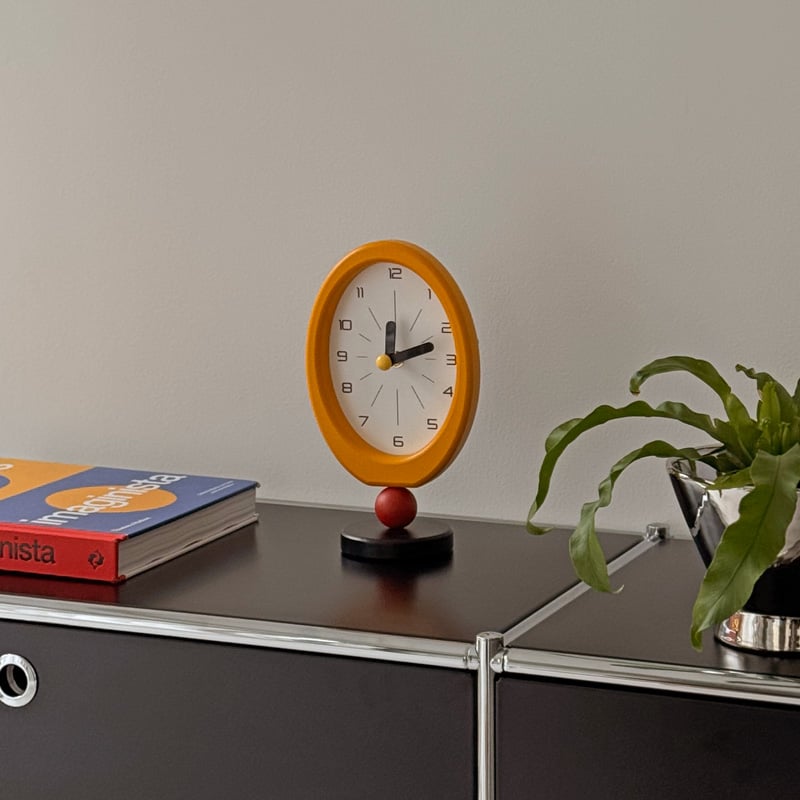 clock-03100 イエローフレーム オーバルデザイン テーブルクロック