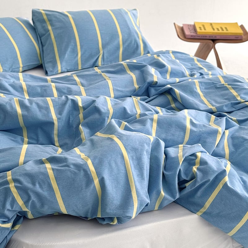 beddingsets-03083 blue×yellow ペンシルストライプ 布団カバーセッ
