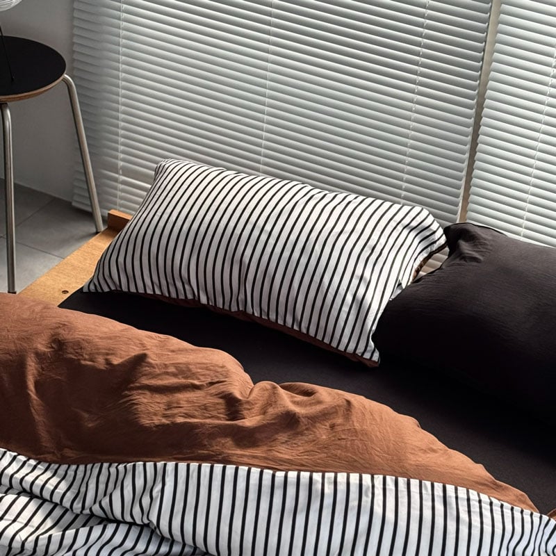 beddingsets-03127 stripe×black×brown リバーシブルストライ