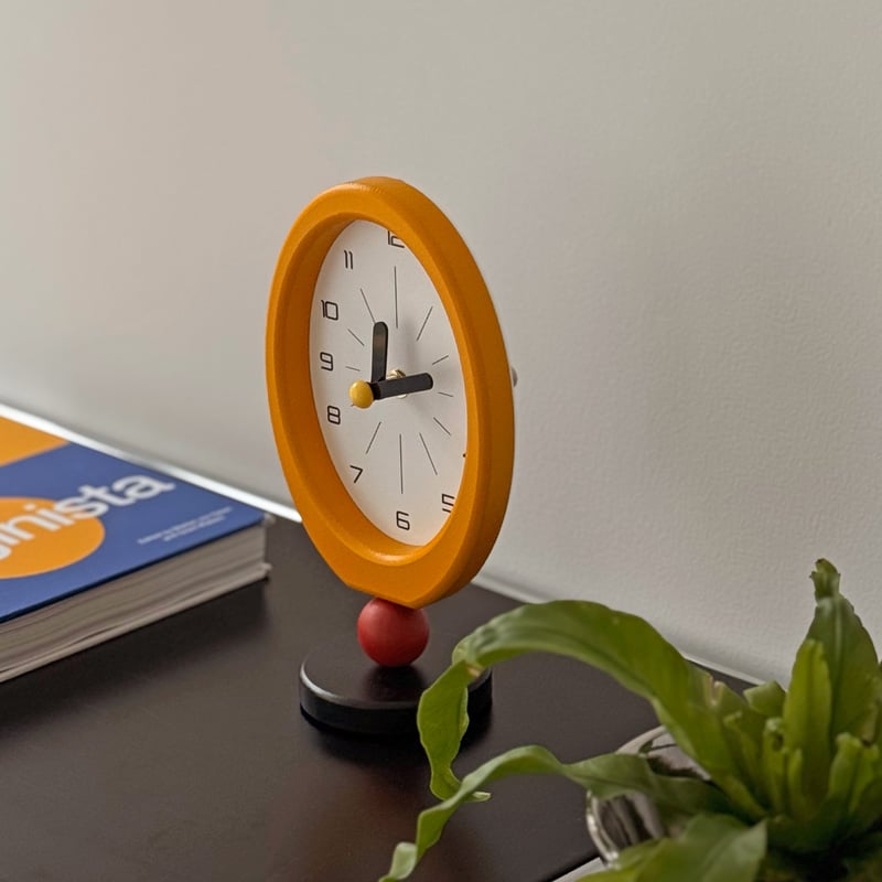 clock-03100 イエローフレーム オーバルデザイン テーブルクロック