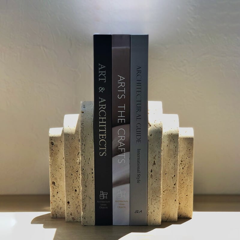 bookend-03013 天然大理石 トラバーチン Rainbow ブックエンド 1点売り