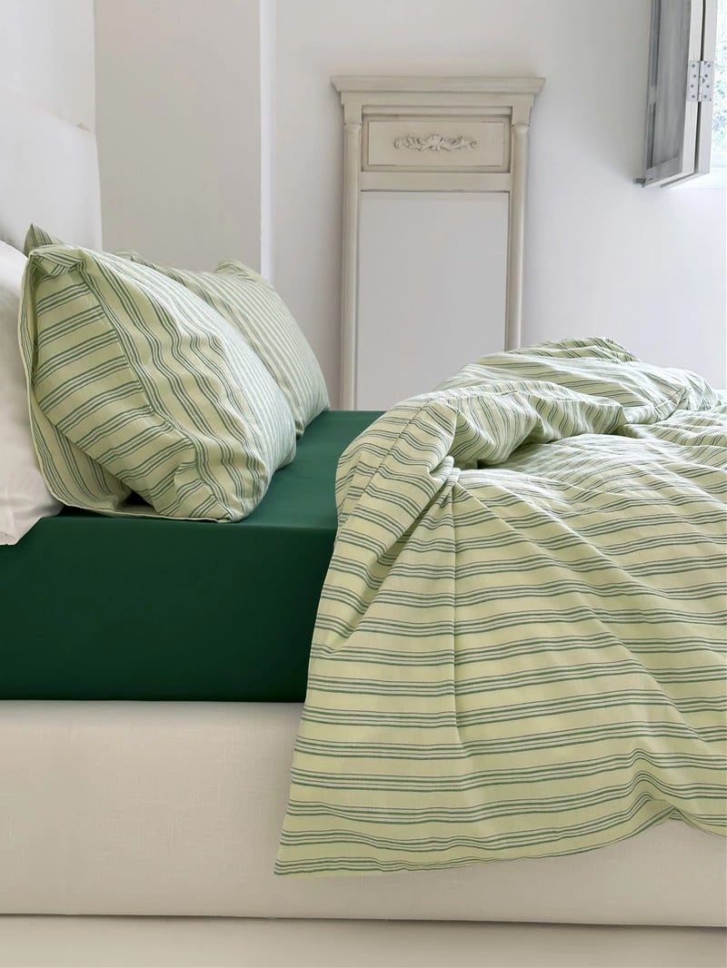 beddingsets-03021 cream×green クラスターストライプ 布団カバーセ