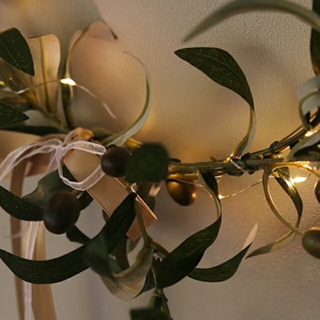 wall-03047　オリーブ リース クリスマス LED電球付き