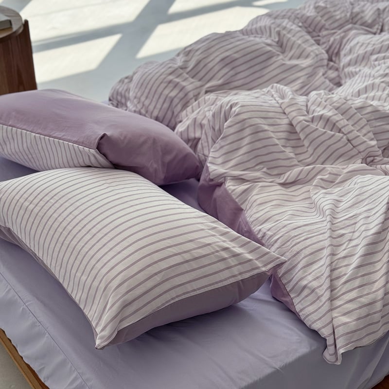 beddingsets-03049 パープルストライプ リバーシブル 布団カバー