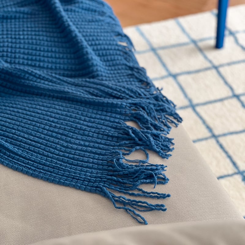 blanket-03044 ブルー ニットブランケット ベッドスロー 127cm blanket-03044 ブルー ニットブランケット ベッドスロー 127cm