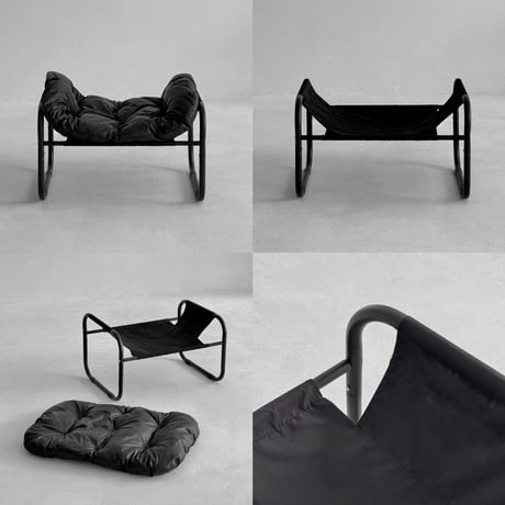 予約販売8月中旬～8月下旬頃発送予定　chair-03097　ブラックフレーム パテッド ラウンジチェア オットマン 1人掛けソファ