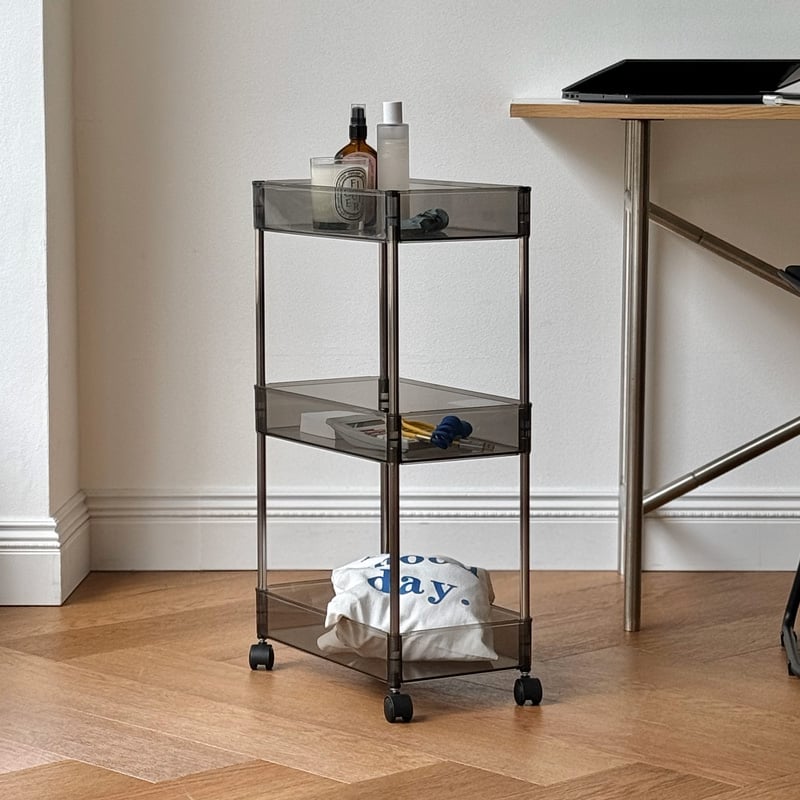 wagon-03020 ステンレスレッグ クリアトレイ スリムワゴン 3段 | ART