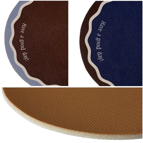 coaster-03027　Have a good day ブルー×ブラウン コースター 直径17cm 2枚1セット