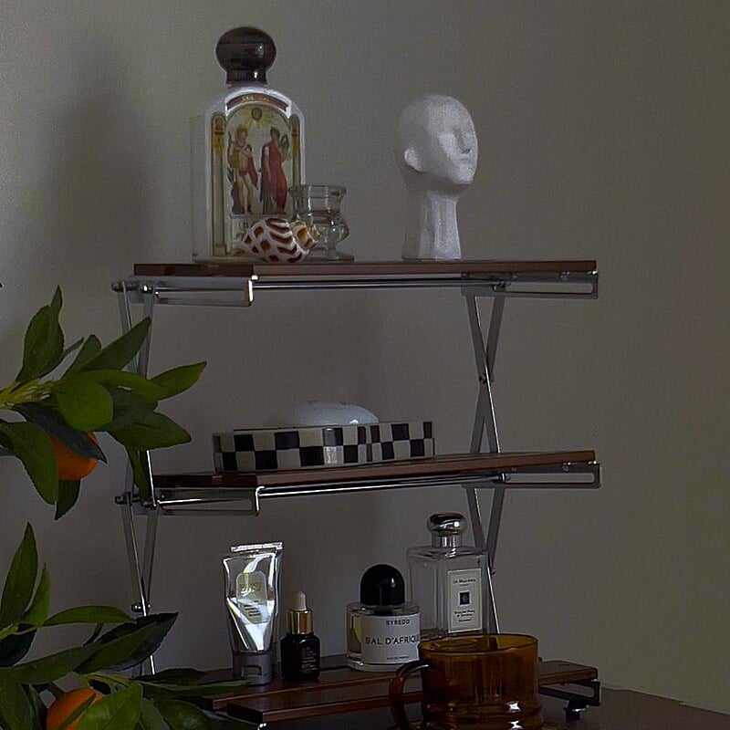 rack-03075 天然木 ステンレスフレーム 折りたたみ式 3段ラック | ART