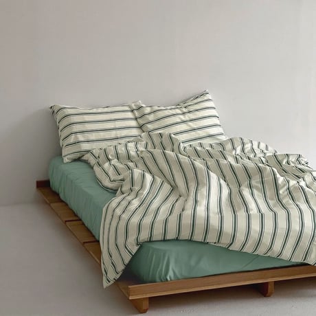 beddingsets-03003　cream×green シックシンストライプ 布団カバーセット