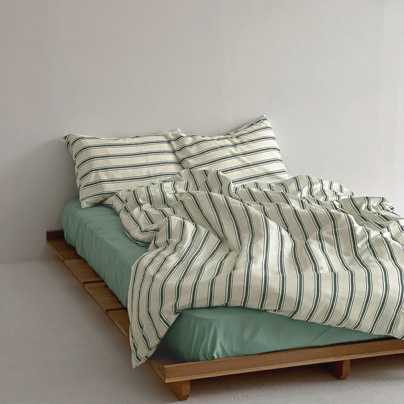 beddingsets-03003 cream×green シックシンストライプ 布団カバーセ