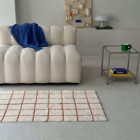 rug-03080　オレンジ グラフチェック ラグ 80×120cm