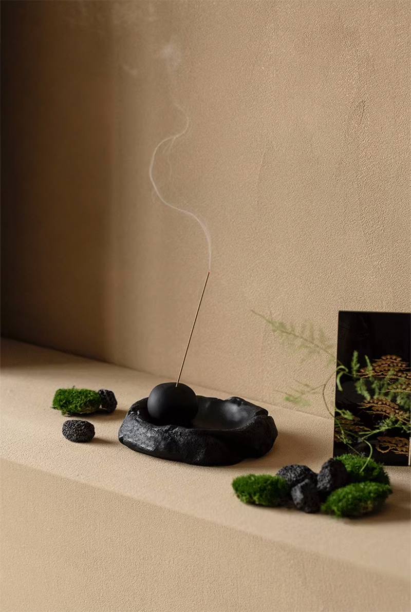お香立て incenseholder-03086 ブラック カーヴストーン インセンス