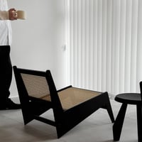 予約販売7月中旬～7月下旬頃発送予定　chair-03105　ラタン アームレス ラウンジチェア ブラック