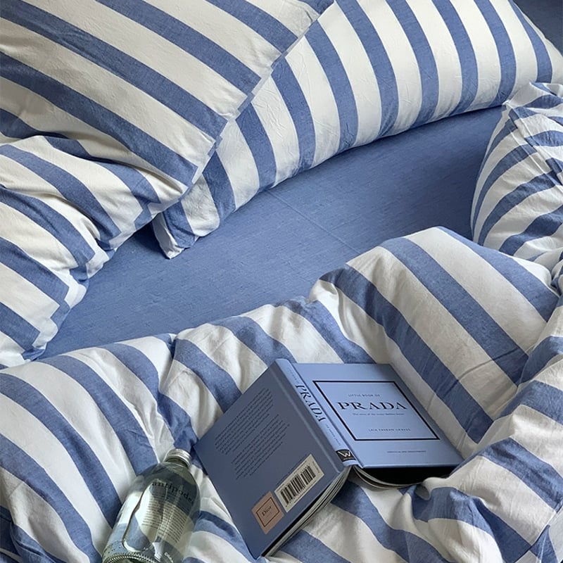 sheet-03002 white×blue ロンドンストライプ 掛け布団カバー シングル