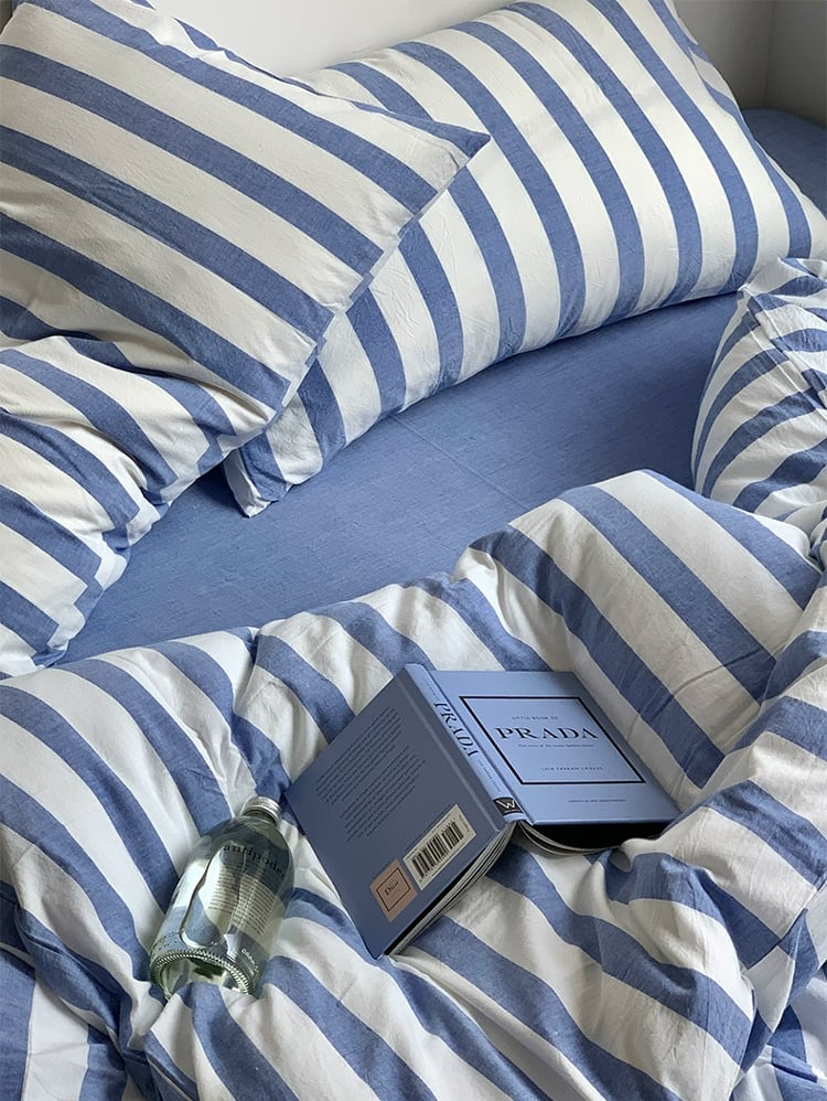 sheet-03002 white×blue ロンドンストライプ 掛け布団カバー シングル