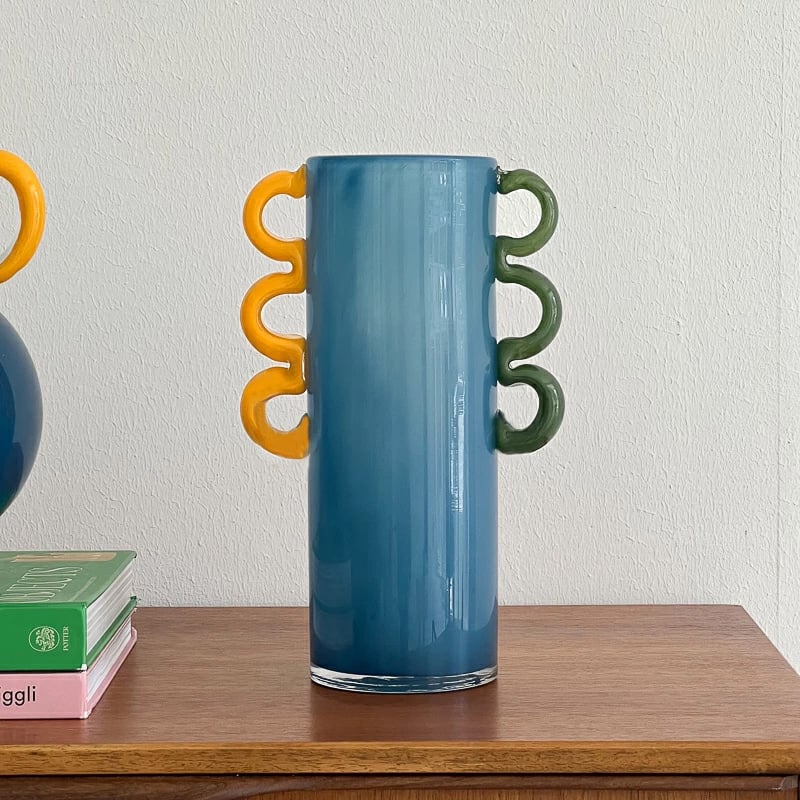 flowervase-03306 ブルーガラス ハンドル付き フラワーベース 花瓶