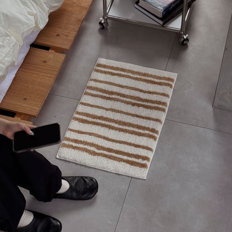 mat-03091　シックシンストライプ ラグ ナチュラルブラウン 40cm×60cm