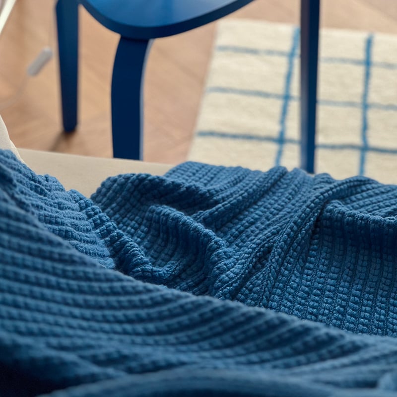 blanket-03044 ブルー ニットブランケット ベッドスロー 127cm