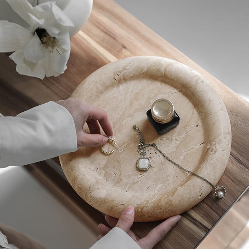 天然大理石 レクタングル トラバーチン トレイ plate-03089 天然大理石 トラバーチン チャビー プレート トレイ