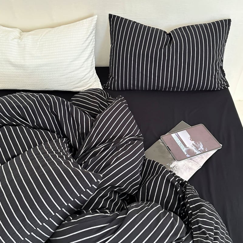 beddingsets-03033 black×white ストライプ 布団カバーセット | beddingsets-03033 black×white ストライプ 布団カバーセット |