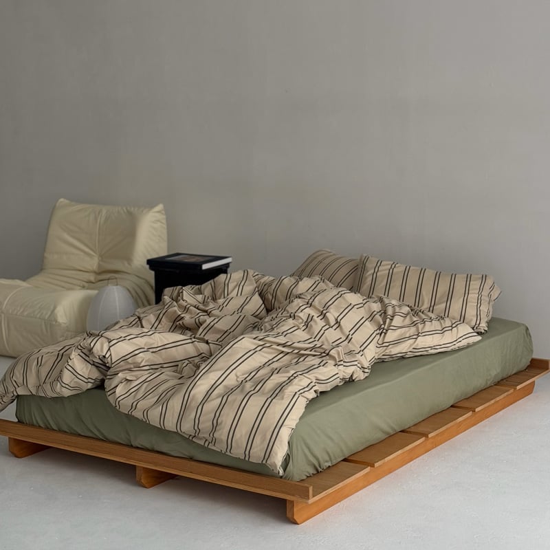 beddingsets-03087 beige×charcoal ダブルストライプ 布団カバー