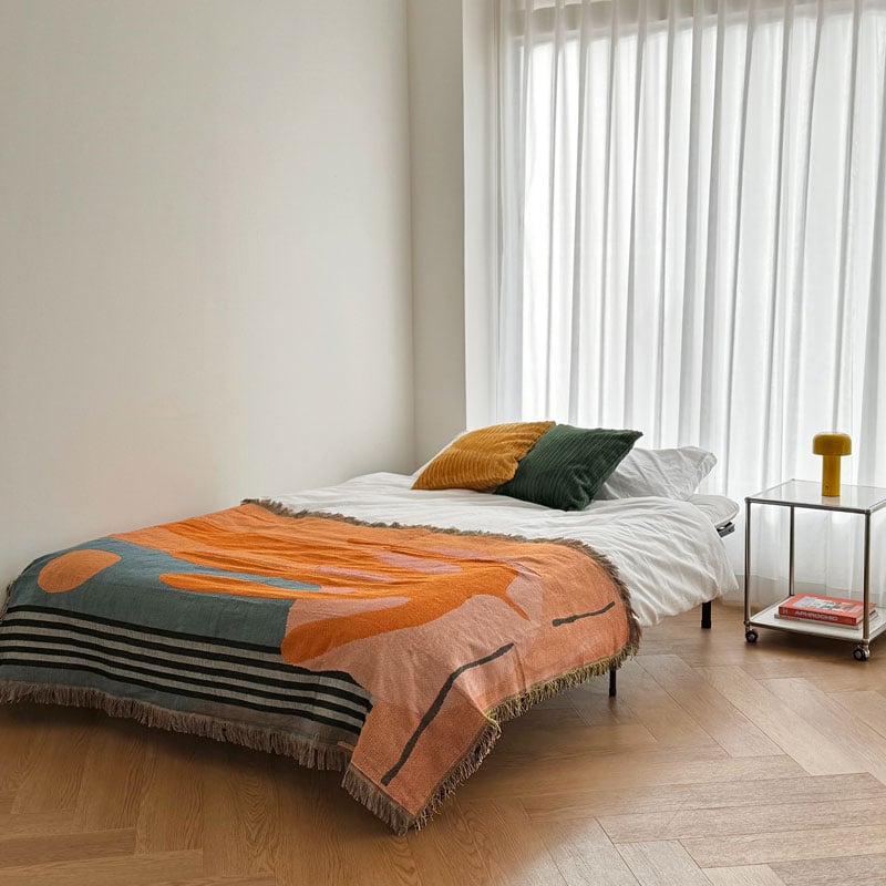 bedthrow-03008 orange art ベッドスロー 130×180 | ART