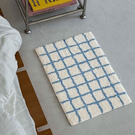 予約販売6月下旬～7月上旬頃発送予定　mat-03071　ブルー グラフチェック ラグ 40×60cm