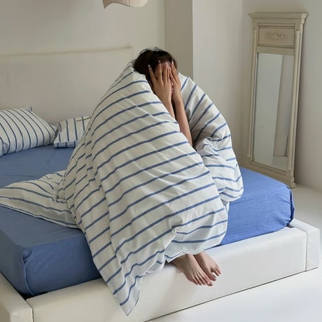 beddingsets-03020　white×blue ペンシルストライプ 布団カバーセット