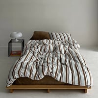 beddingsets-03061　mint×brown あたたか ファイバー厚手 起毛 ストライプ 布団カバーセット