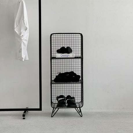 rack-03062　ブラック スタンド付き スチールメッシュ 3段ラック