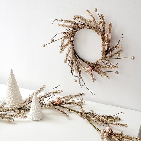 wreath-03002　ゴールド クリスマス リース スワッグ ガーランド