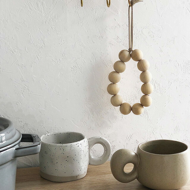 potstand-03200 ウッドビーズ（白木）鍋敷き 本革ブラックレザー使用